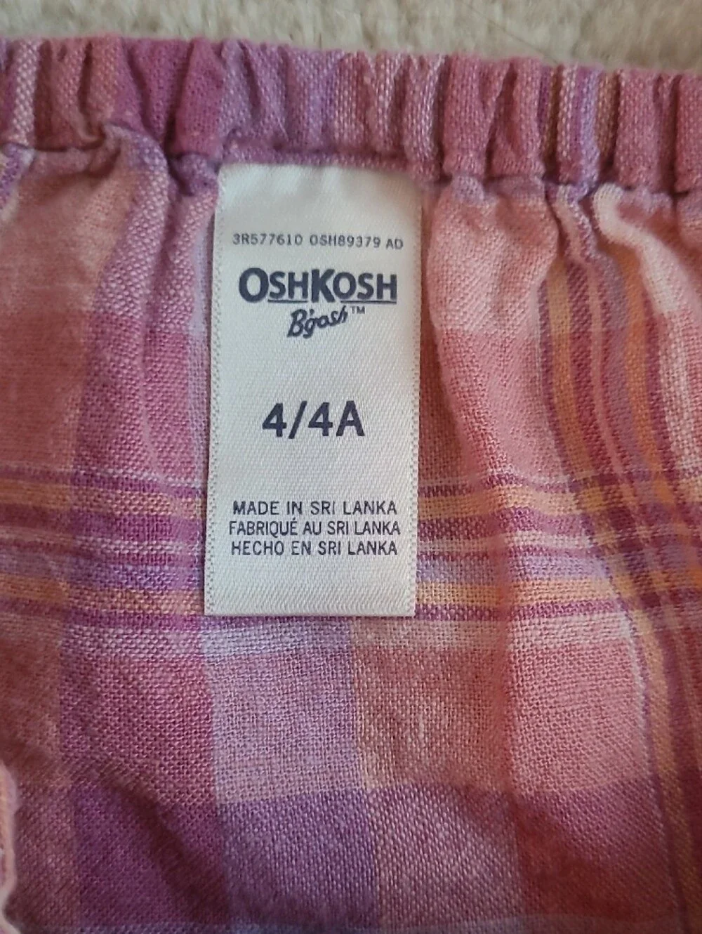 OshKosh B'gosh Pink and Lavender Plaid Button Blouse